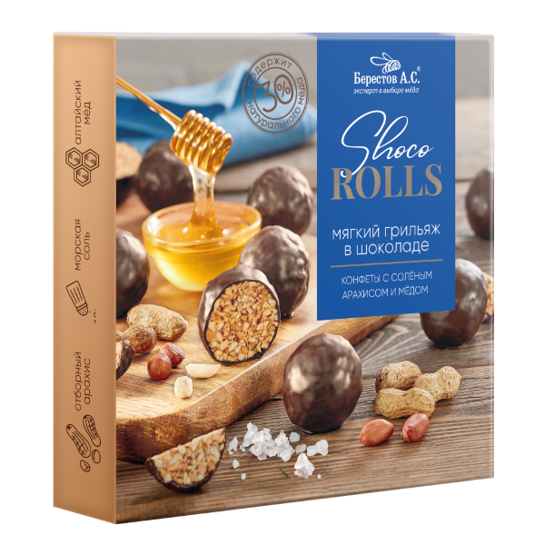 №2 Берестов Shoco Rolls конфеты с арахисом, солью и медом, 135г   в Благовещенске