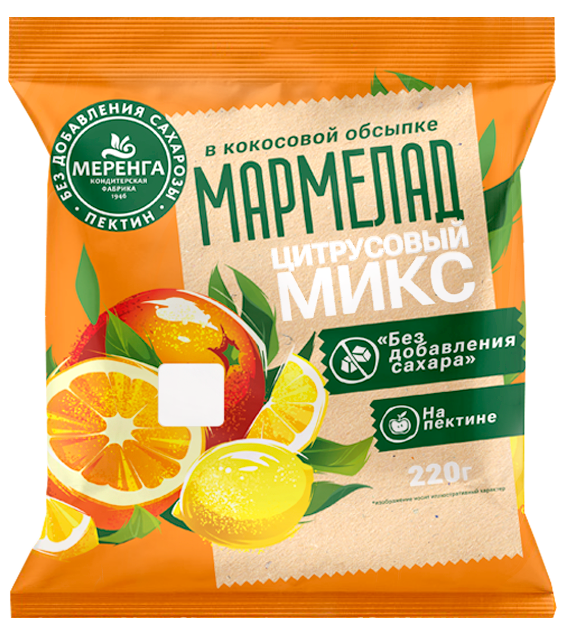 №1 Меренга Мармелад без сахара в кокосовой обсыпке Цитрусовый микс, 220г    в Благовещенске