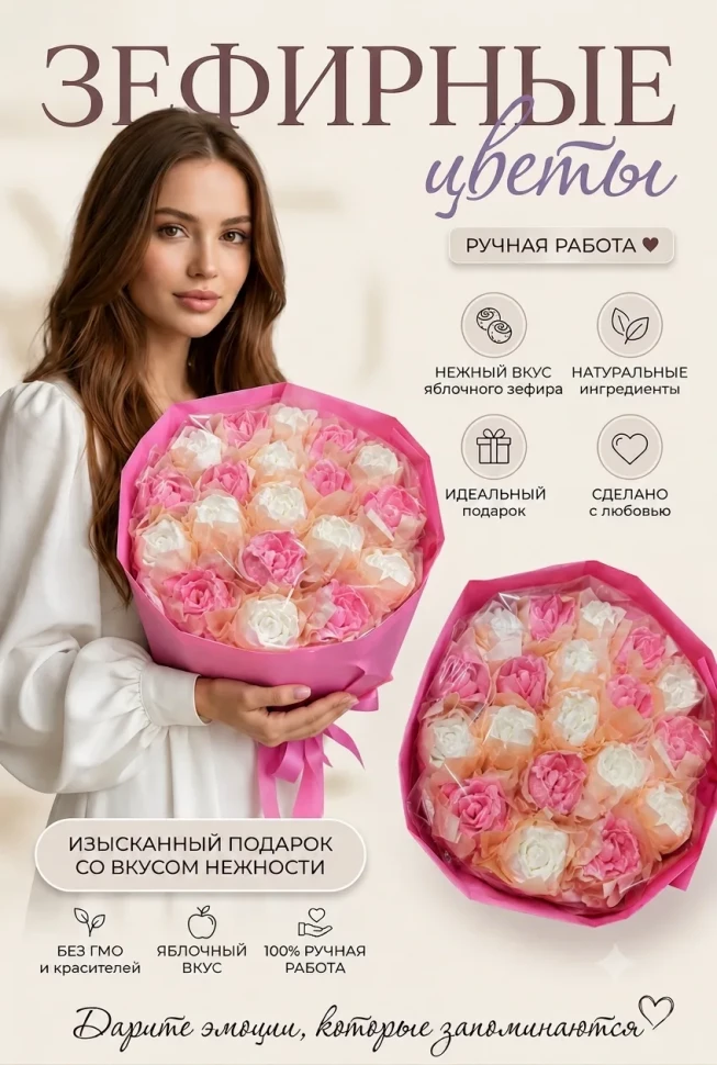  Букет Зефирный Размер XL бело-розовый,350г в Благовещенске